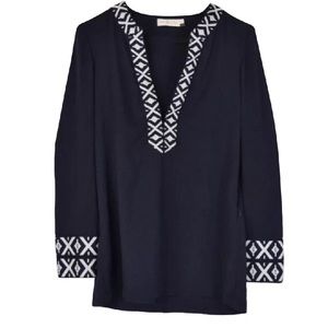 Tory Burch | Navy Tunic With Tribal Embellishments